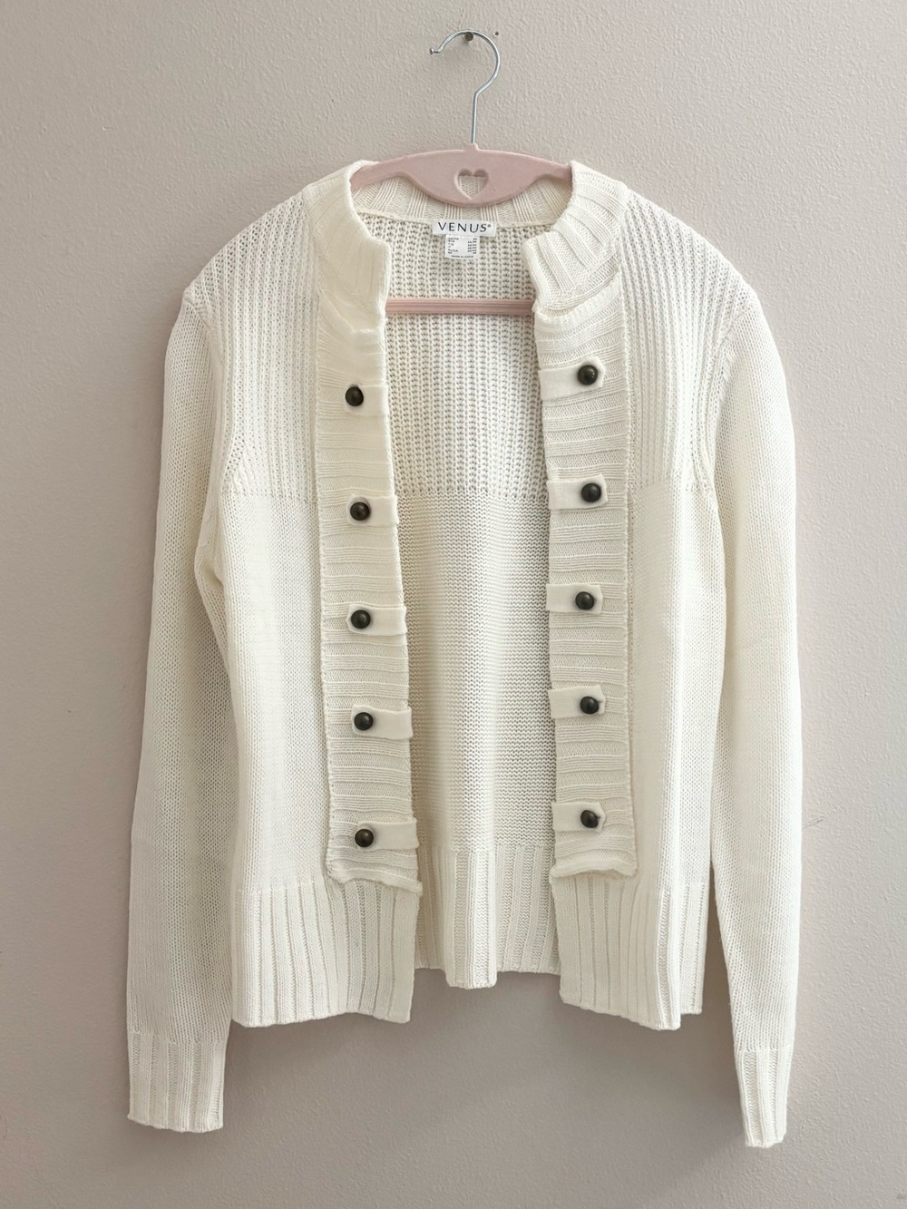 VENUS Cream/White Ribbed Button-Front Cardigan - Picture 3 of 6